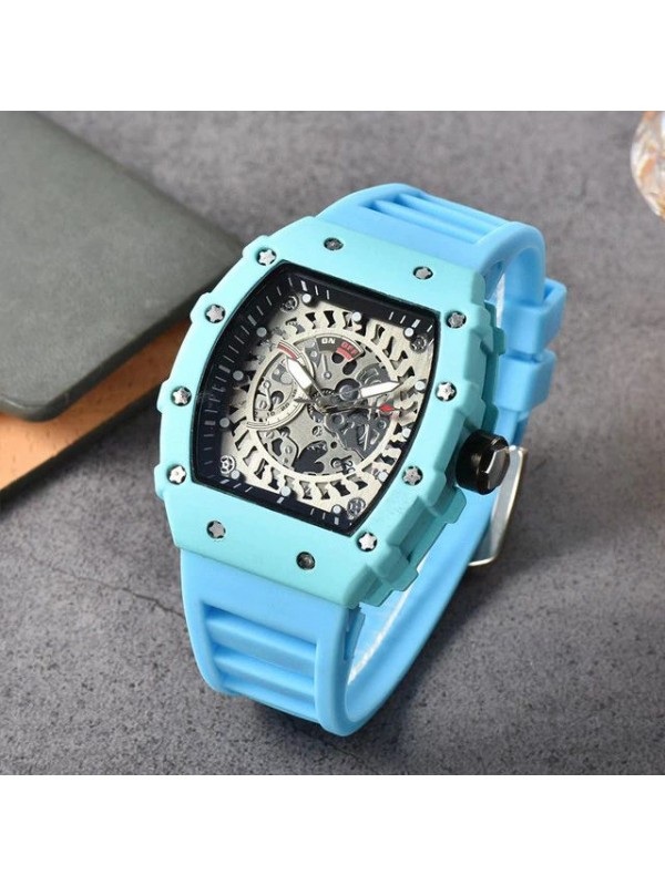 Brand Inspired Watch in Turquoise Ceramic Casing - Blue Strap 