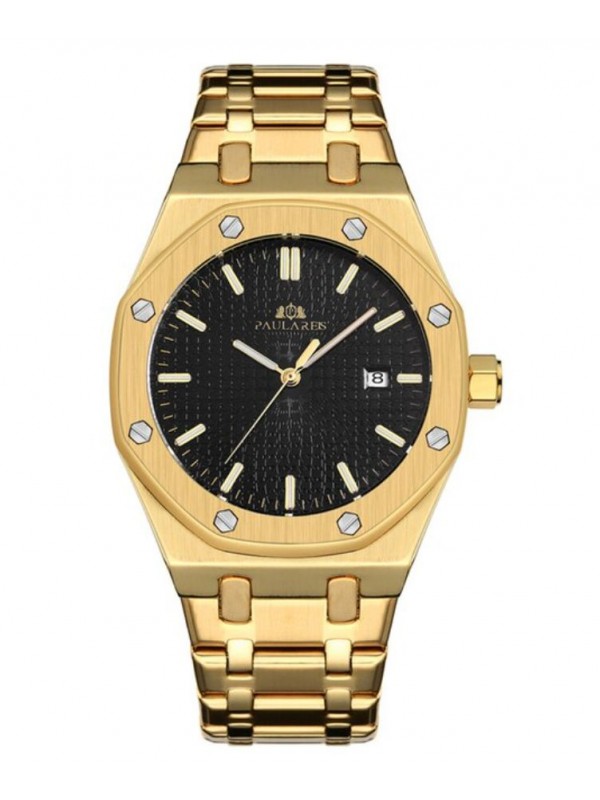 Brand Inspired Watch in Yellow Gold Casing - Black Dial - Automatic Movement 