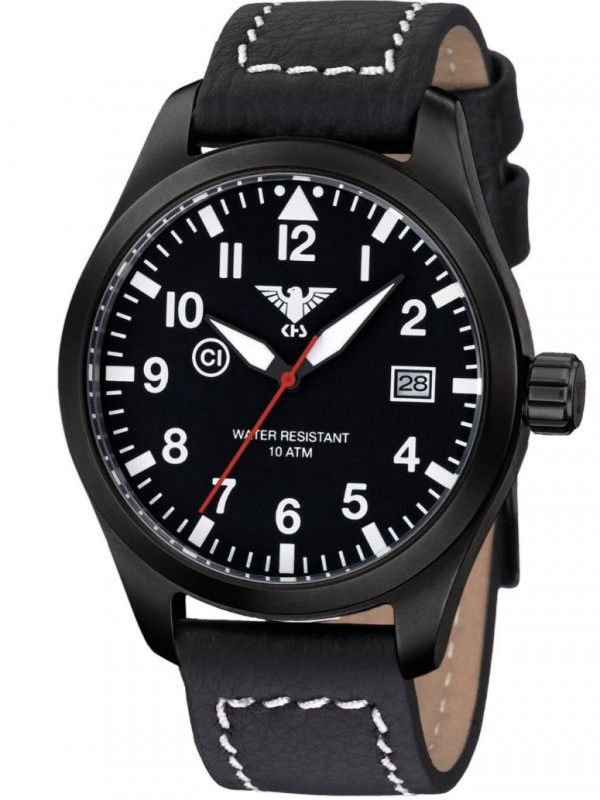 LANBS.NO Mens Watch Landleader Black Steel with Nato Band Olive