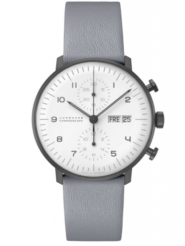 027/4008.04 max bill Chronoscope Automatic Watch Grey Leather Strap
