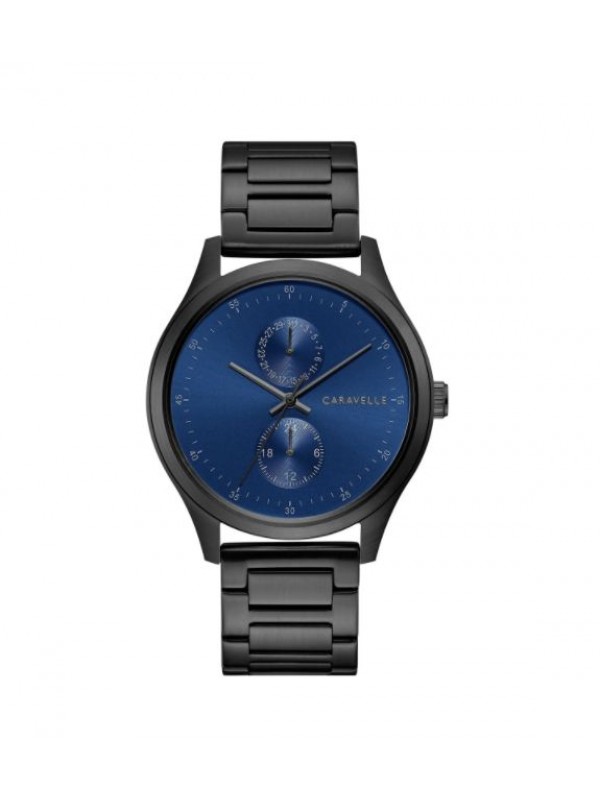 Caravelle by Bulova Mens 45C116 Black IP Stainless Multifunction Blue Dial Bracelet Watch