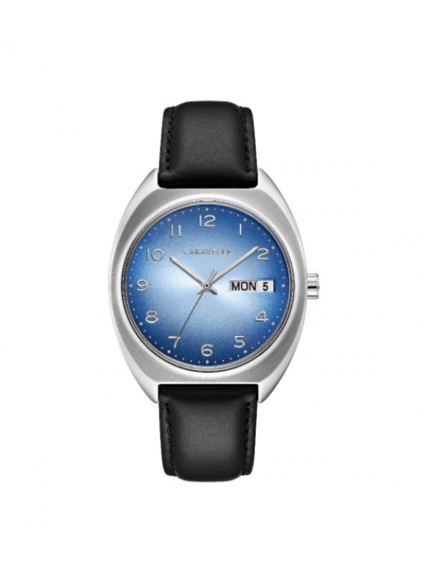 Caravelle by Bulova Mens 43C119 Retro Stainless Blue Dial Black Leather Strap Watch