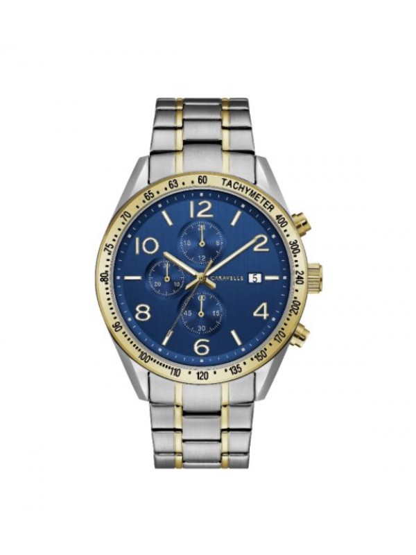Caravelle by Bulova Mens 45B152 Two-Tone Stainless Chrono Blue Dial Bracelet Watch
