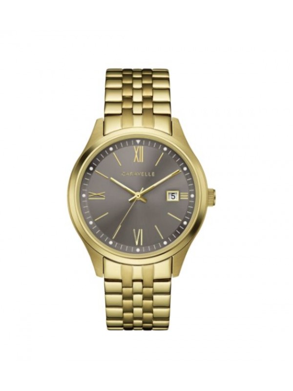 Caravelle Designed by Bulova Men's 44B122 Gold-Tone Stainless Grey Dial Braceclet Watch