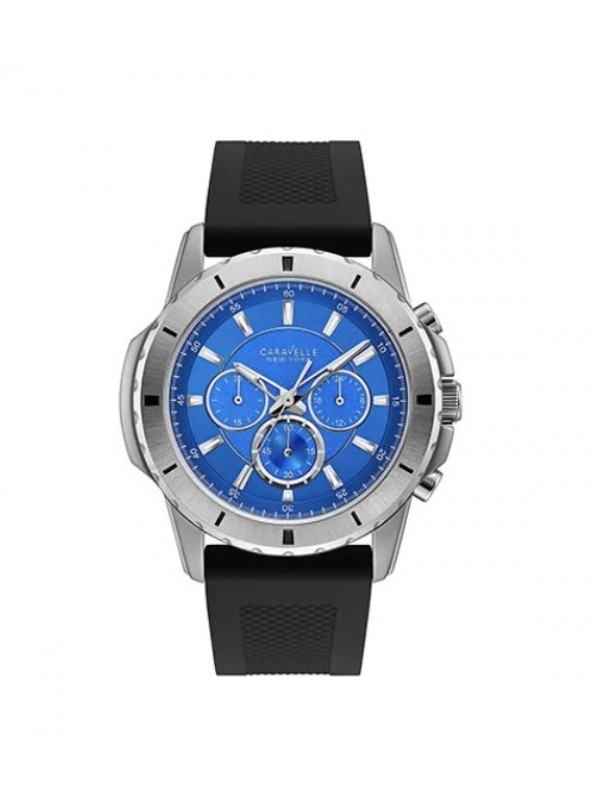 Caravelle Men's 43A138 Stainless Chrono Blue Dial Silicone Strap Watch - Black