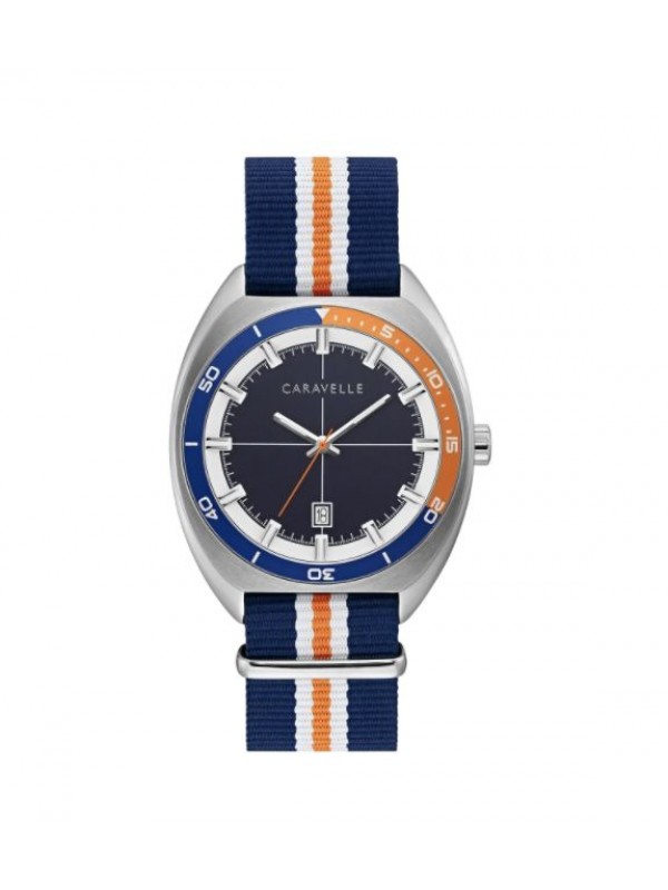 Caravelle by Bulova Mens 43B166 NATO Navy and Orange Nylon Strap Watch