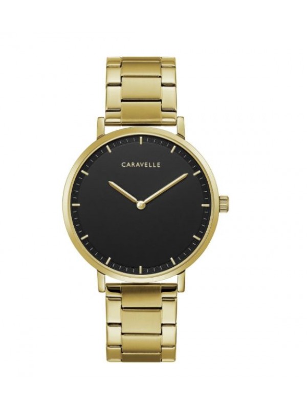Caravelle by Bulova Mens 44A112 Gold-Tone Black Dial Bracelet Watch