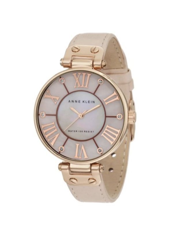 Anne Klein Women's 10-9918RGLP Round Beige Leather Strap Watch