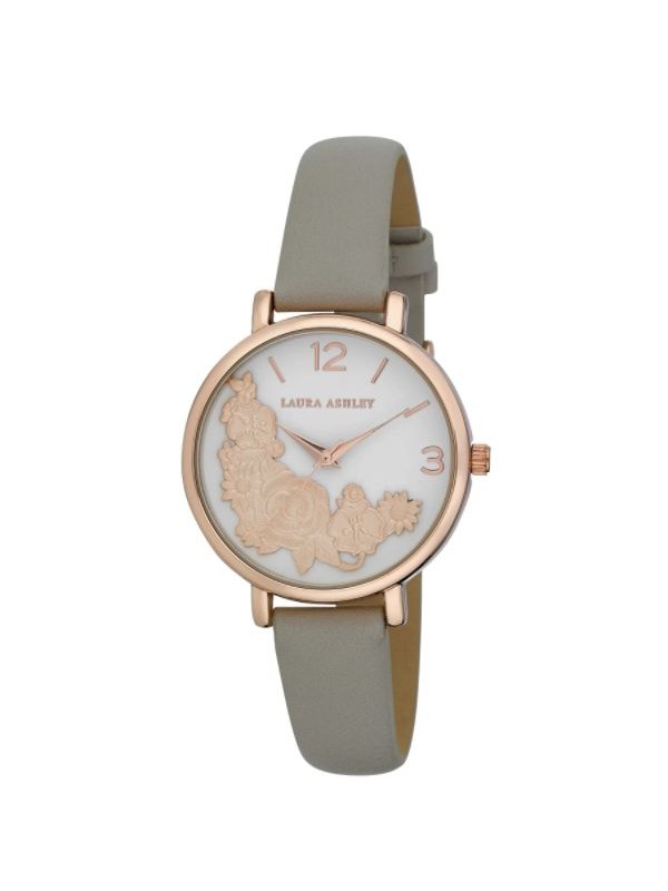 Laura Ashley Womens Rosegold Round Floral Bounty Strap Watch