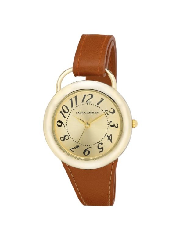 Laura Ashley Women's LA31030RG Tan Band Sunray Dial Sterrup Case Push Pin Closure Watch