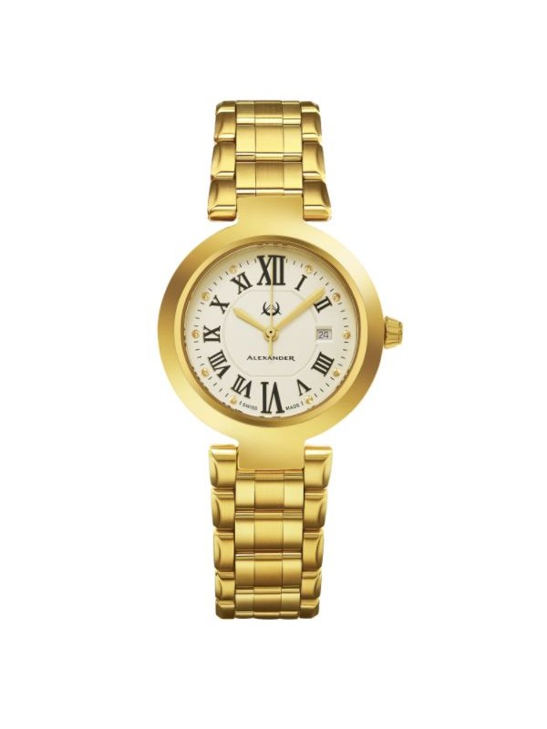 Alexander Women's Swiss Made Niki Gold Tone Stainless Steel Link Bracelet Watch