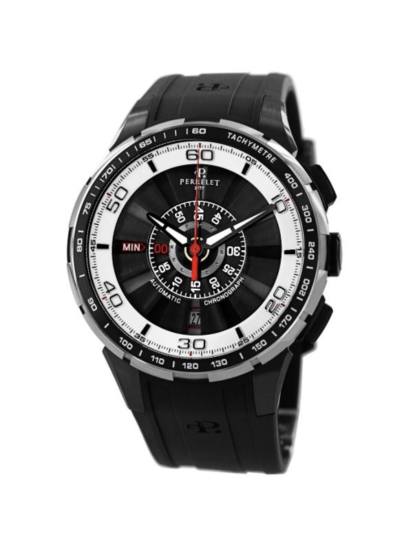 Perrelet Men's A1075/1 'Turbine Chrono' Black/White Dial Black Rubber Strap Automatic Watch