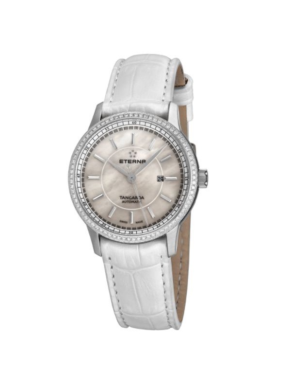 Eterna Women's 2947.50.61.1293 'Tangaroa' Mother of Pearl Dial White Leather Strap Diamond Automatic Watch