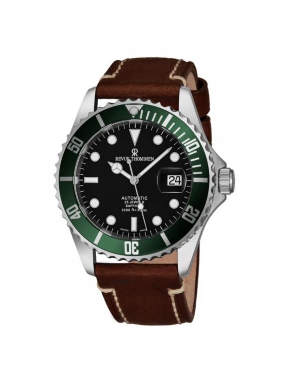 Revue Thommen Men's 17571.2534 'Diver' Black Dial Light Brown Leather Strap Swiss Automatic Watch