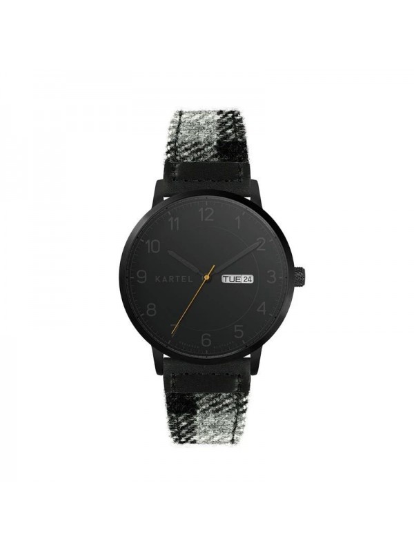 MORRIS 40MM GREY TARTAN LEATHER STRAP WATCH