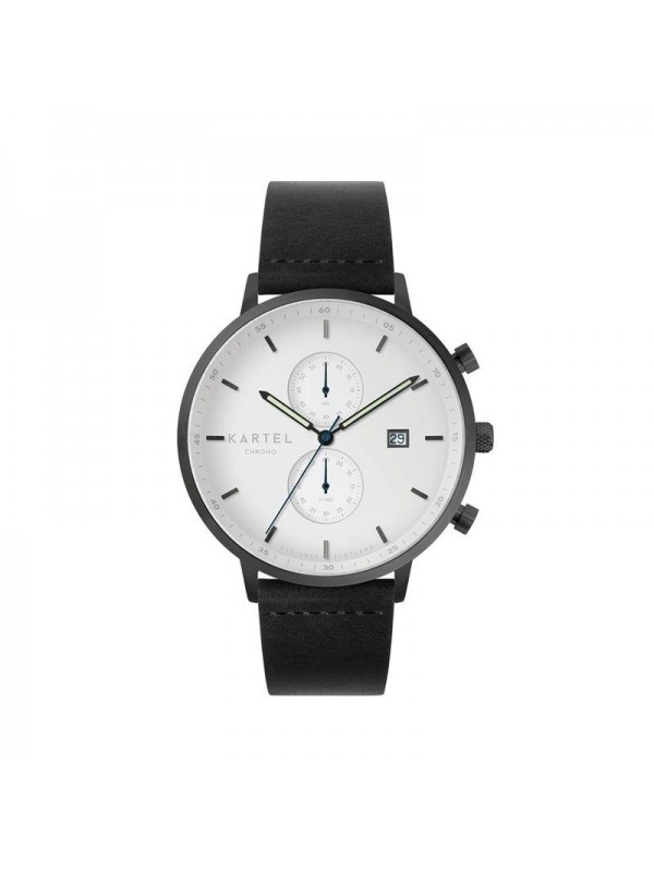 KNOYDART 43MM BLACK LEATHER STRAP WATCH