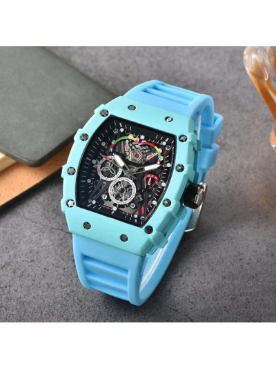 Brand Inspired Watch in Turquoise Ceramic Casing - Blue Strap 