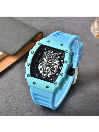 Brand Inspired Watch in Turquoise Ceramic Casing - Blue Strap 