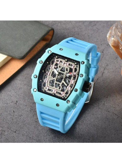 Brand Inspired Watch in Turquoise Ceramic Casing - Blue Strap 