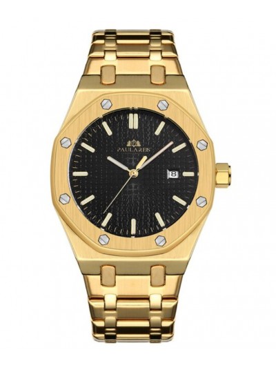 Brand Inspired Watch in Yellow Gold Casing - Black Dial - Automatic Movement 