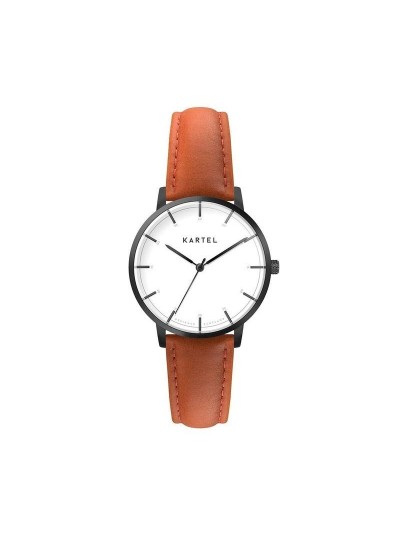 ISLA 34MM ORANGE LEATHER STRAP WATCH