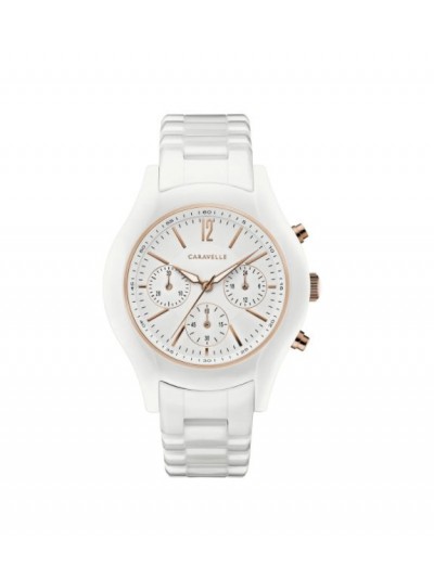 Caravelle Designed by Bulova Women's 45L174 White Ceramic Chrono Bracelet Watch