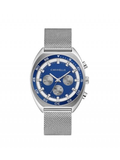 Caravelle by Bulova Mens 43K100 Stainless Chrono Blue Dial Interchangeable Bracelet Watch