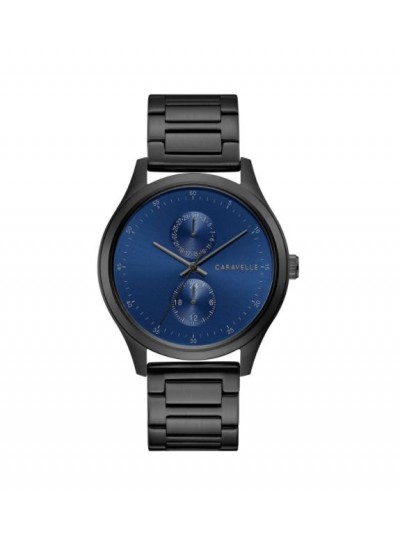 Caravelle by Bulova Mens 45C116 Black IP Stainless Multifunction Blue Dial Bracelet Watch