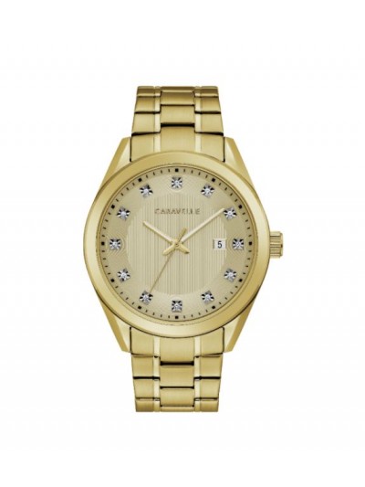 Caravelle by Bulova Mens 44B125 Gold-Tone Stainless Crystal Accent Bracelet Watch