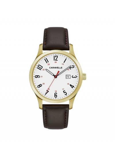 Caravelle Designed by Bulova Men's 44B116 Easy Reader Goldtone Stainless Brown Leather Strap Watch