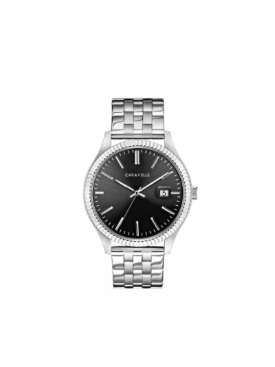 Caravelle Designed by Bulova Men's 43B157 Coin Edge Stainless Grey Dial Bracelet Watch