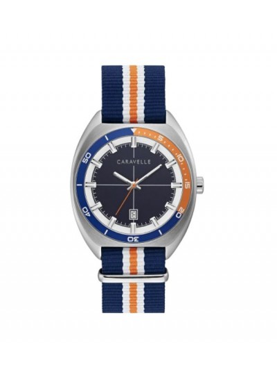 Caravelle by Bulova Mens 43B166 NATO Navy and Orange Nylon Strap Watch