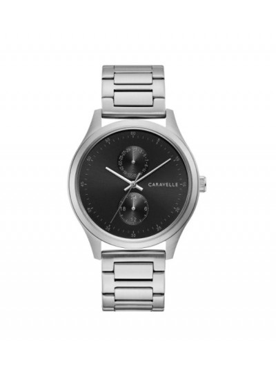 Caravelle by Bulova Mens 43C121 Stainless Multifunction Black Dial Bracelet Watch