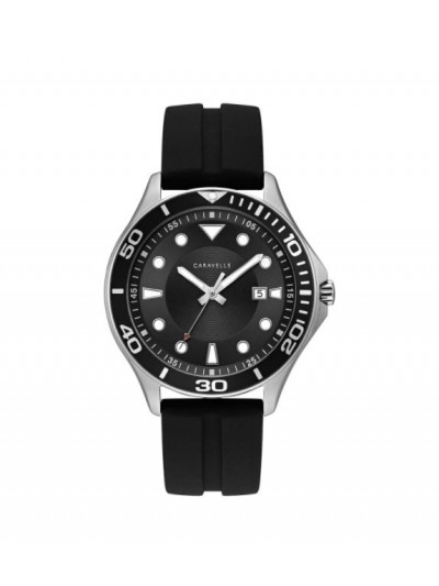 Caravelle Designed by Bulova Men's 43B154 Black Dial Black Silicone Strap Sport Watch