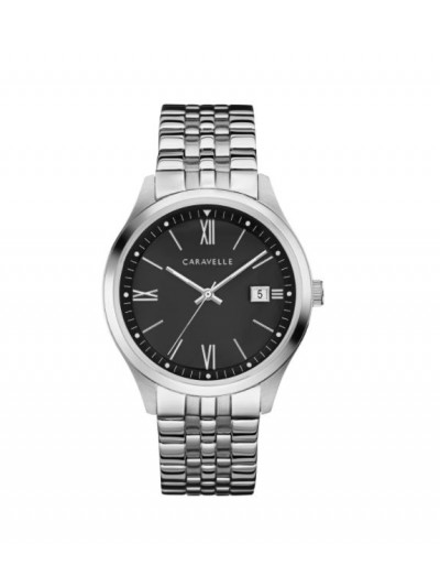 Caravelle Designed by Bulova Women's 43M115 Coin Edge Stainless Black Dial Bracelet Watch