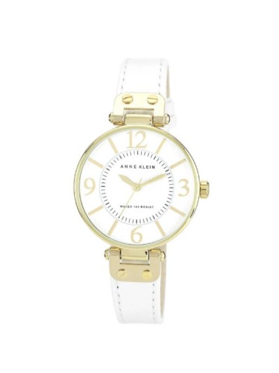 Anne Klein Women's Steel and White Leather Strap Watch