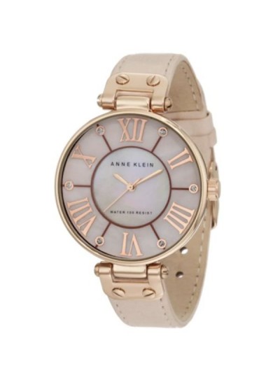 Anne Klein Women's 10-9918RGLP Round Beige Leather Strap Watch