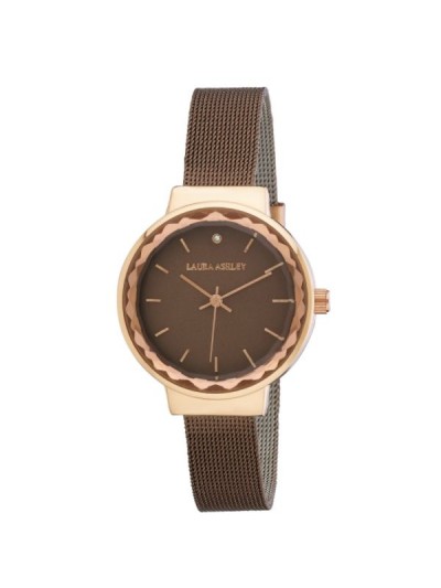 Laura Ashley Ladies LA31044BR Brown Facet Bezel Sunray Dial Mesh Watch