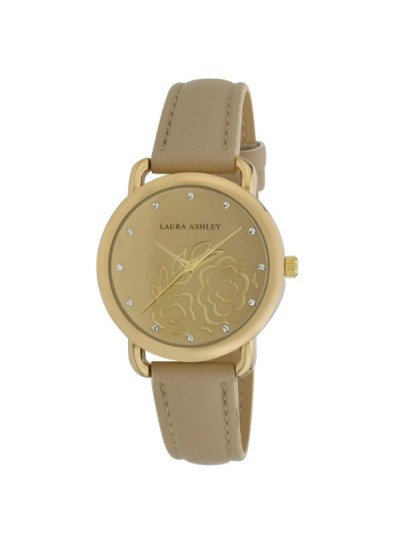 Laura Ashley Womens Gold Floral Mirror Dial Strap Watch