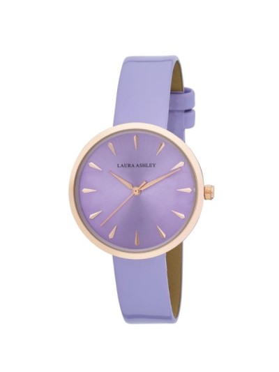 Laura Ashley Womens Rosegold Round Case With Purple Strap Watch