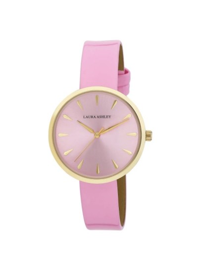 Laura Ashley Womens Gold Round Case With Pink Strap Watch