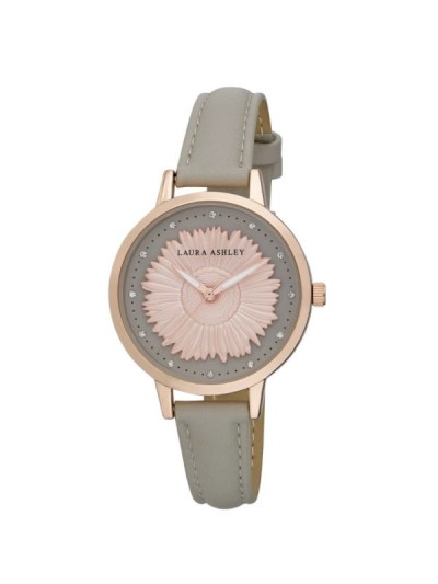 Laura Ashley Womens Rosegold Round "Sunflower" Dial Strap Watch