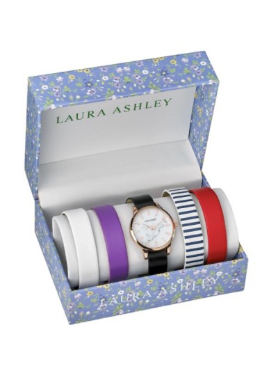 Laura Ashley Womens LASS1105RG Rose Gold Case Solid Strap Watch Set Interchangeable Straps