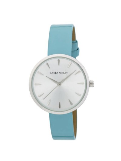 Laura Ashley Womens Silver Round Case With Light Blue Strap Watch