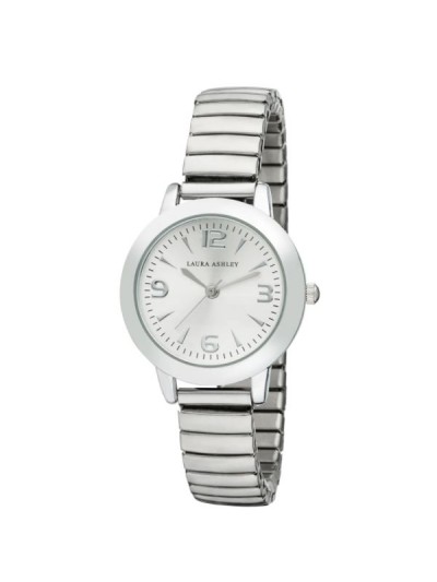 Laura Ashley Silver Women's Round Expandable Stainless Steel Bracelet Watch