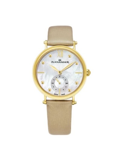 Alexander Women's Gold Tone Roxana Swiss Made Tan Leather Strap Watch