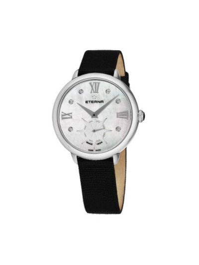Eterna Women's 2801.41.66.1408 'Eternity' Mother of Pearl Diamond Dial Black Gros Grain Strap Small Seconds Quartz Watch