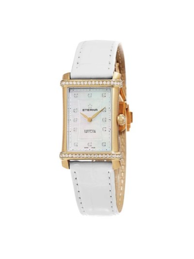 Eterna Women's 2410.77.67.1224 'Contessa' Mother of Pearl Diamond Dial White Leather Strap Gold Swis