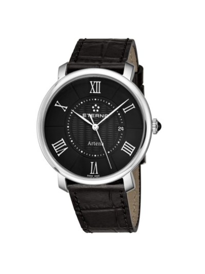 Eterna Men's 2510.41.45.1251 'Artena' Black Dial Black Leather Strap Quartz Swiss Made Watch