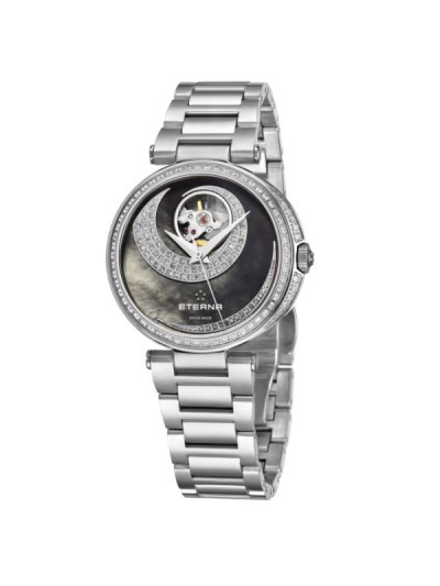 Eterna Women's 2943.58.89.1729 'Grace' Black Mother of Pearl Open Art Diamond Dial Stainless Steel Automatic Watch